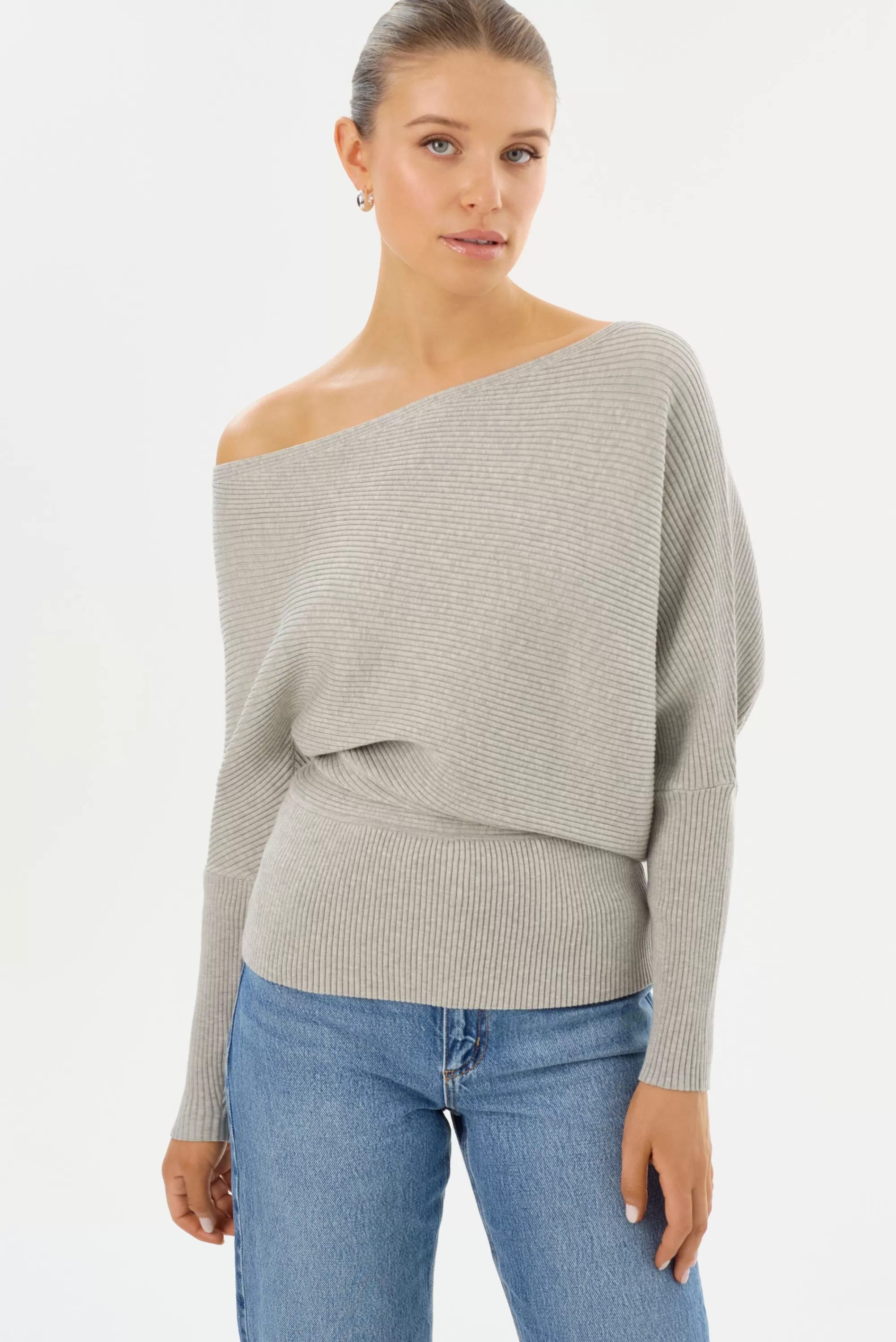 Outlet LAMARQUE LORRAINE | Knit Off Shoulder Top Light Heather Grey