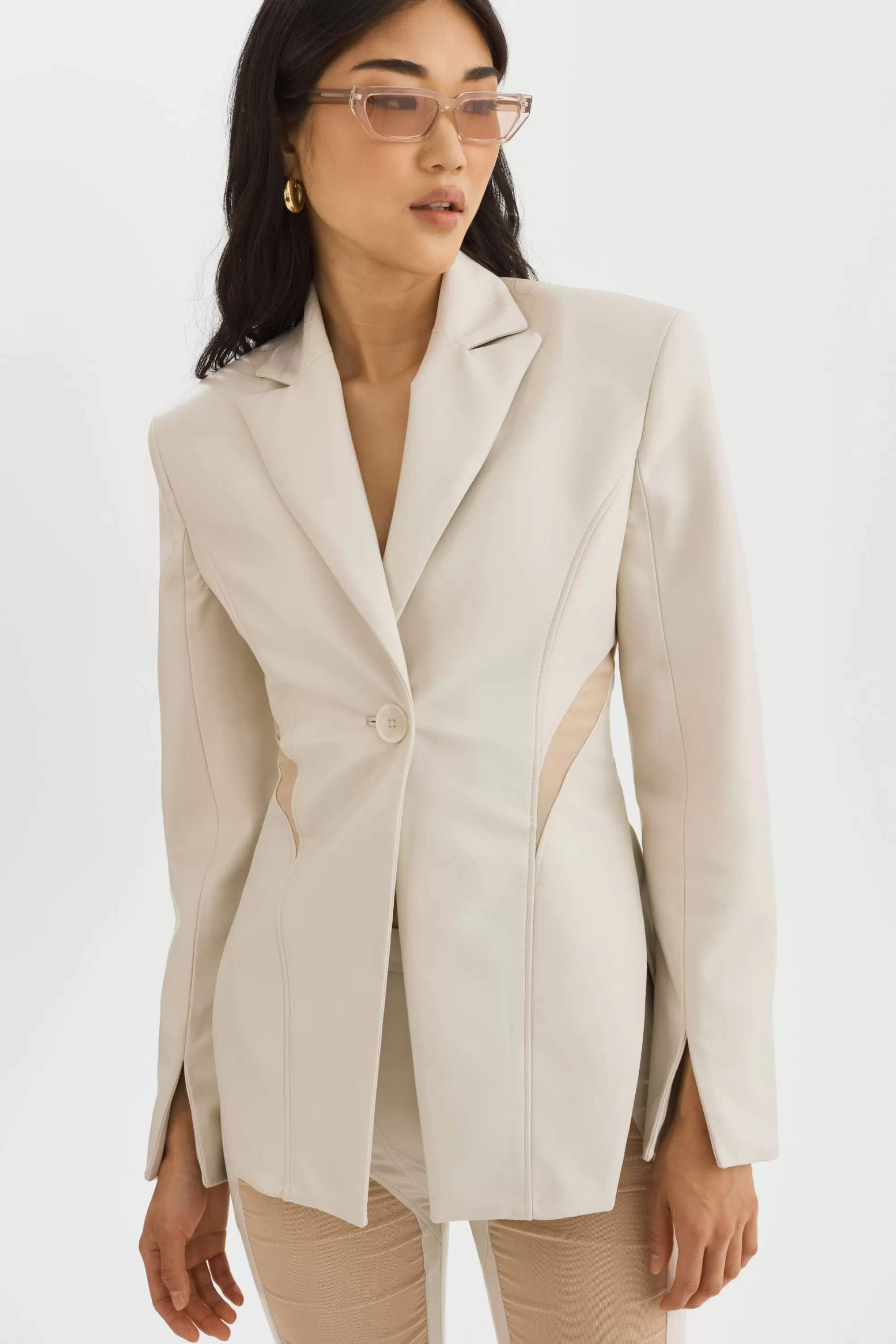 Online LAMARQUE LYUBAVA | Faux Leather Single Breasted Blazer Bone