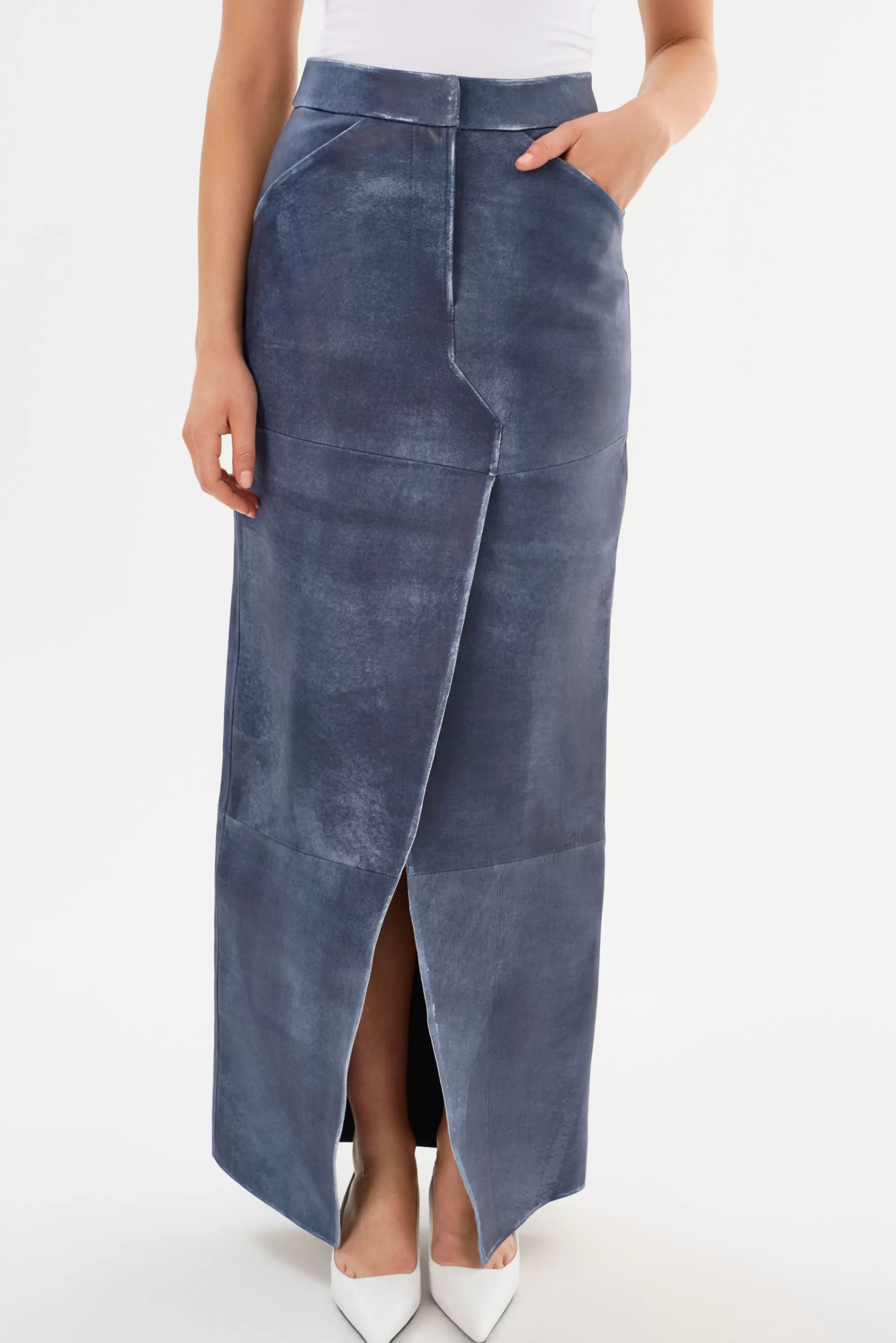 Shop LAMARQUE MARIETTE | Leather Maxi Skirt Dark Indigo