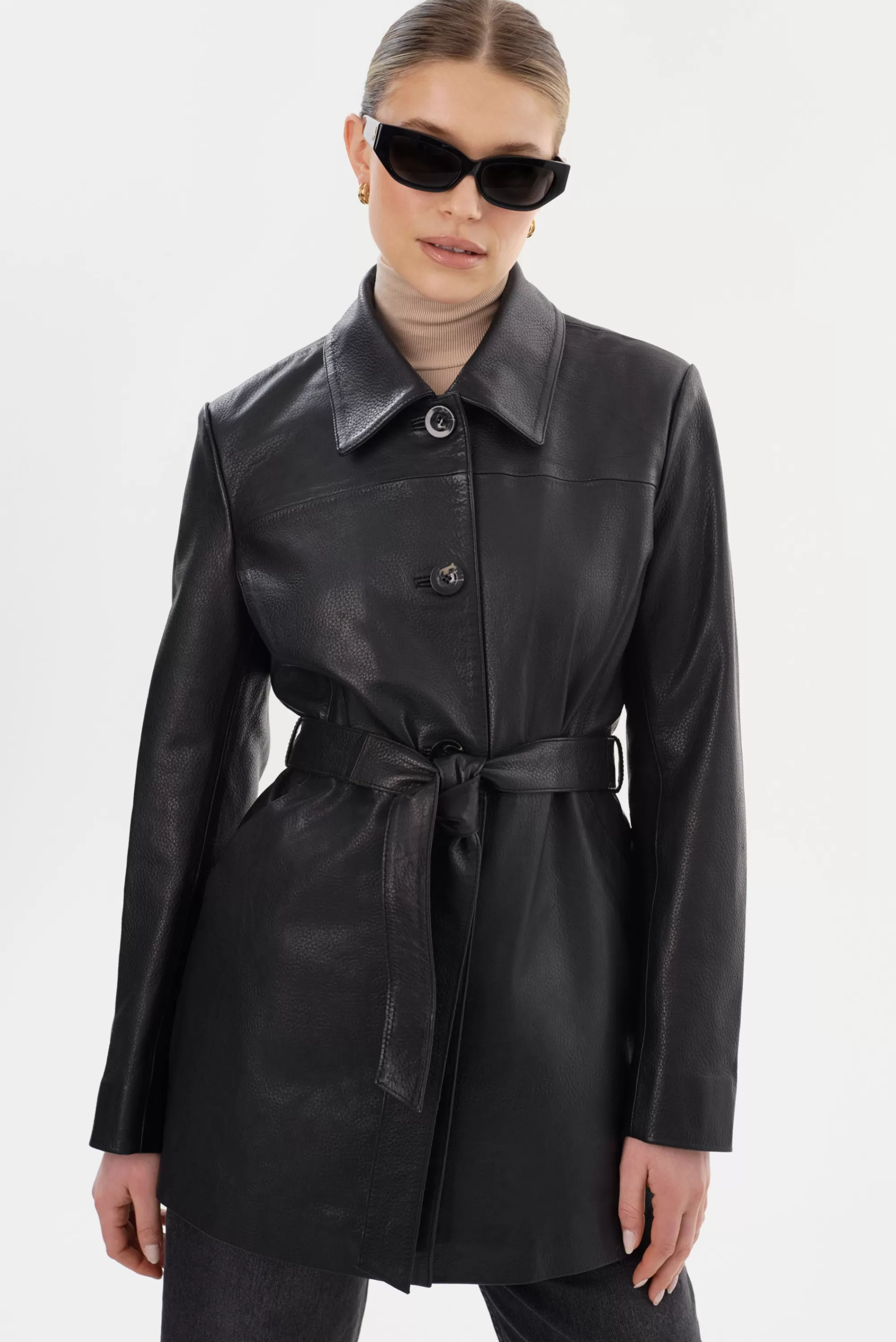 Clearance LAMARQUE MARLOWE | Leather Trench Coat Black