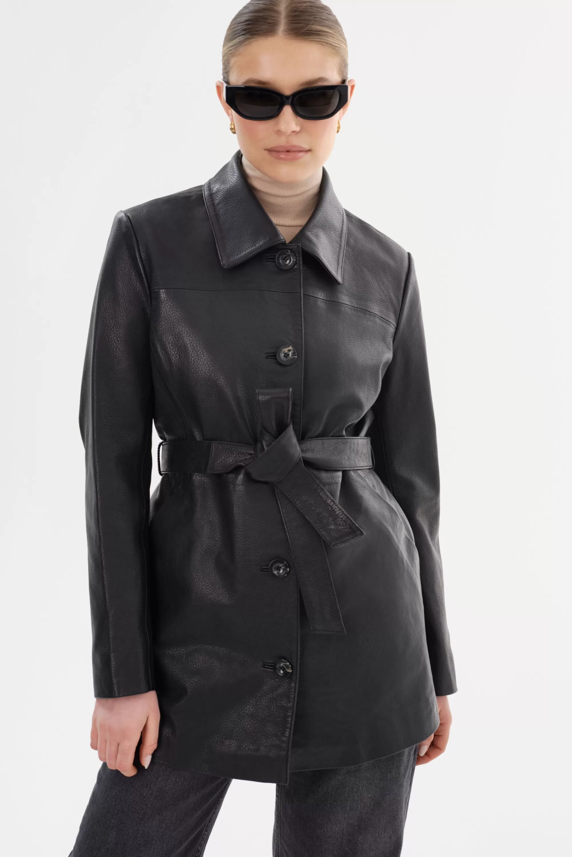 Clearance LAMARQUE MARLOWE | Leather Trench Coat Black