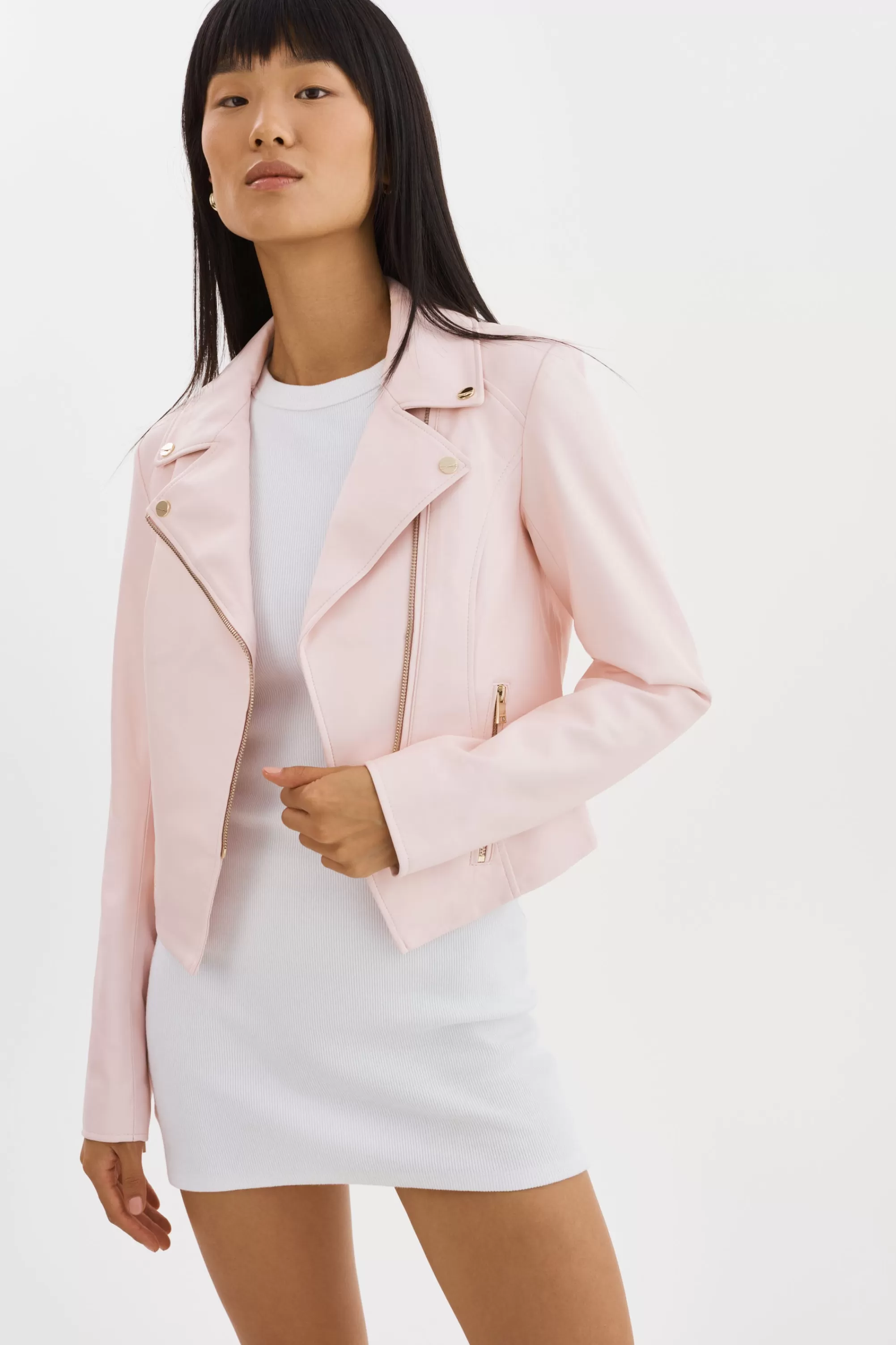 Hot LAMARQUE MONICA | Faux Leather Jacket Champagne Hardware Pink Puff