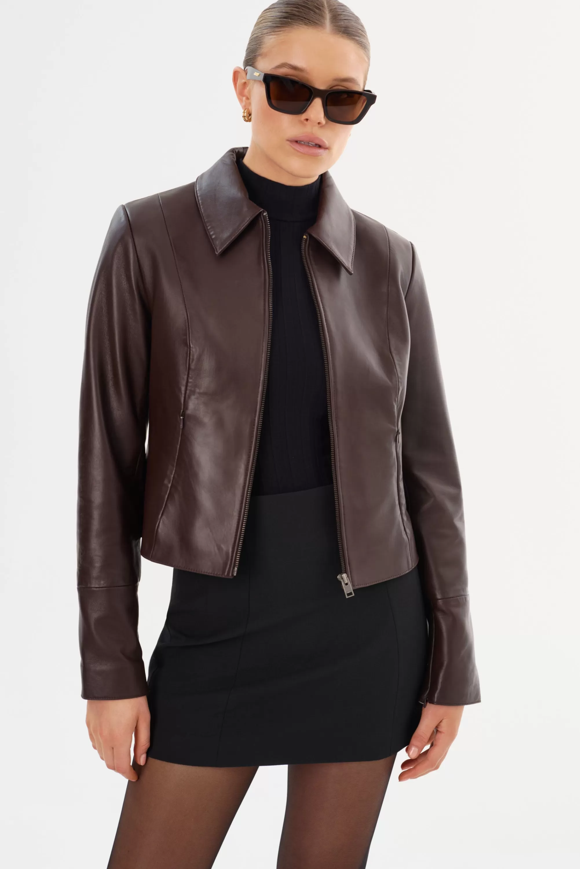 Online LAMARQUE OCEANA | Fitted Leather Jacket Mahogany