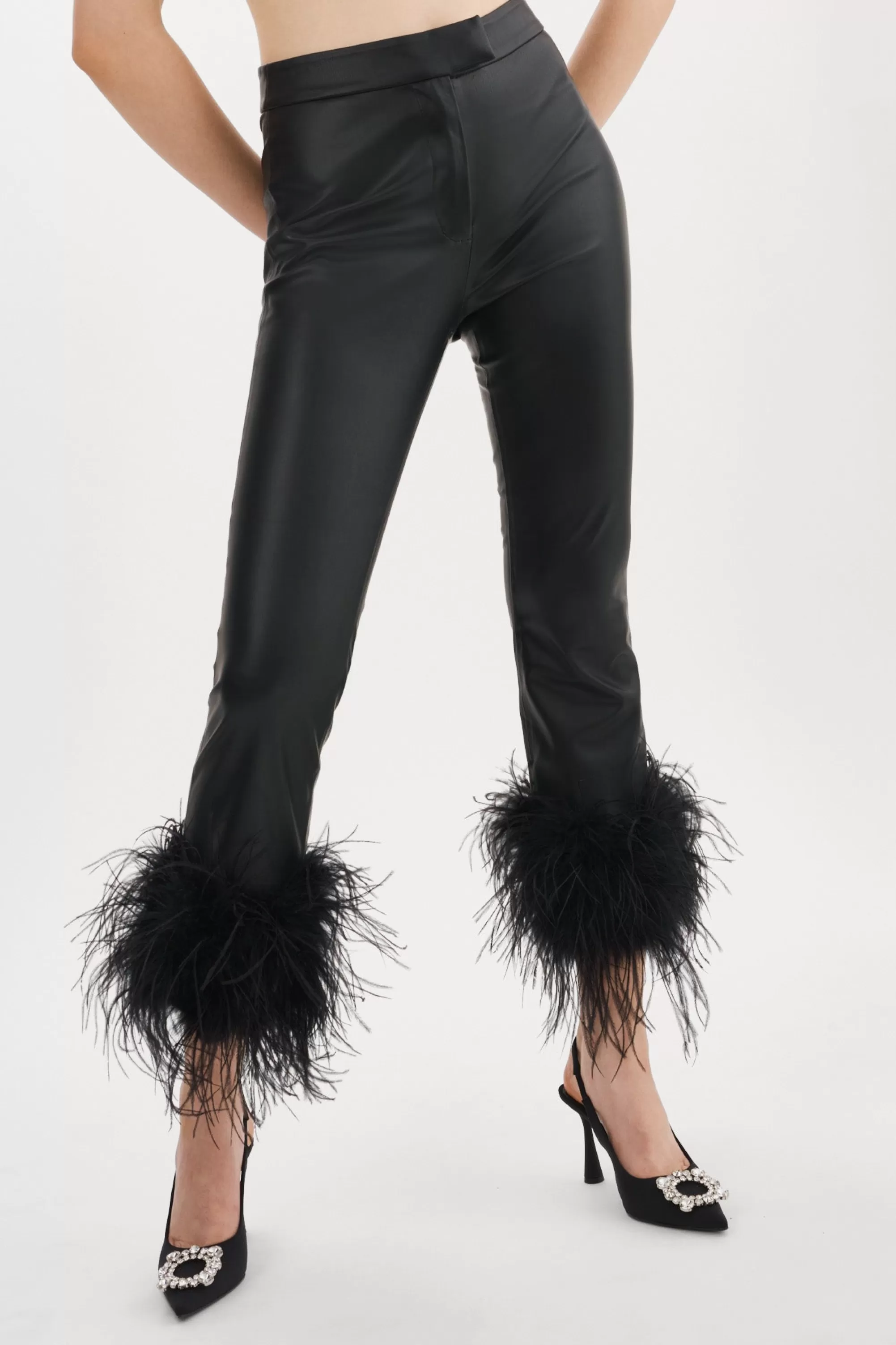 Shop LAMARQUE PAGETTA | Feather Trimmed Trousers Black