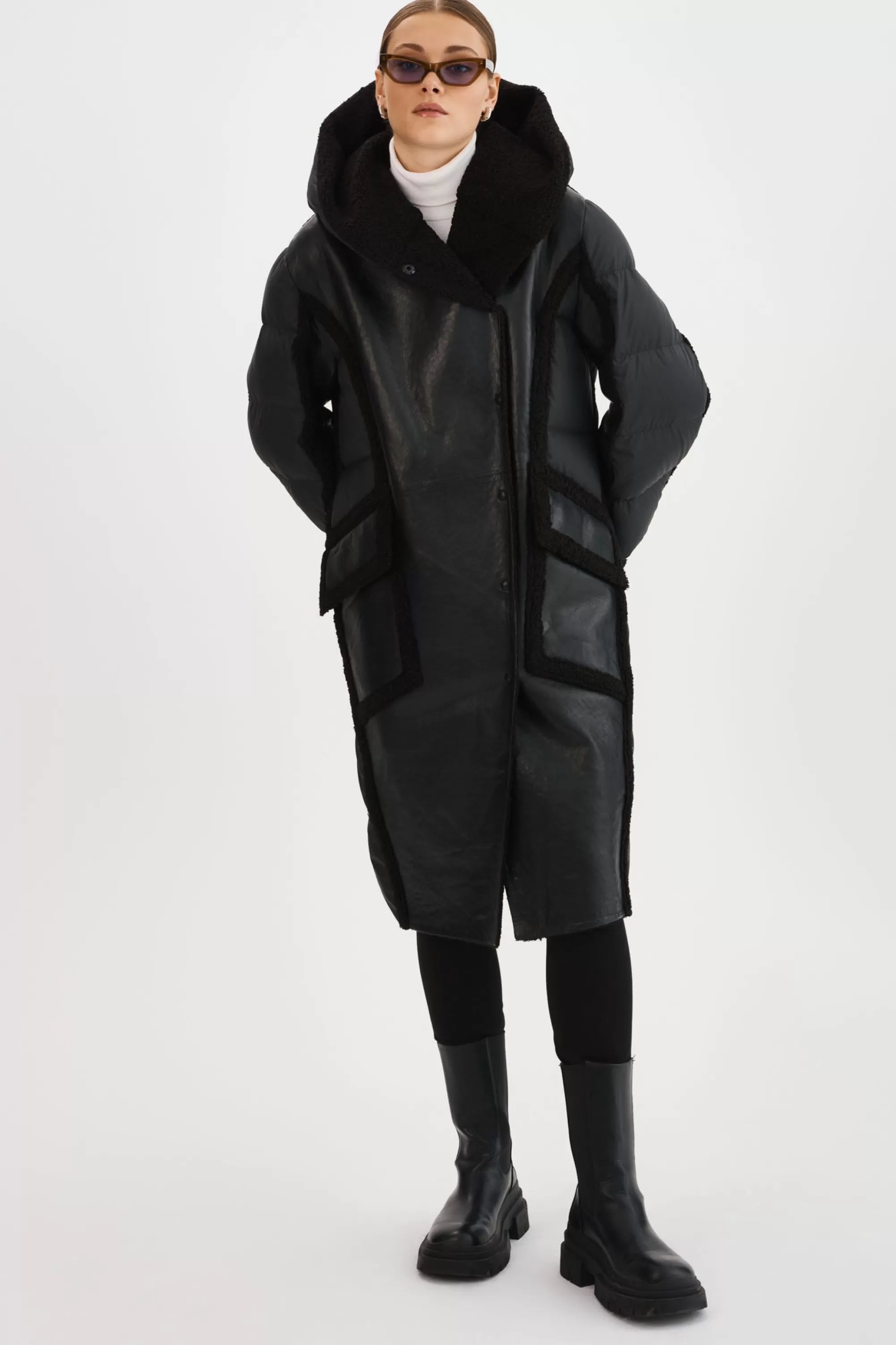 Fashion LAMARQUE REXANA | Mixed Media Puffer Coat Black / Black