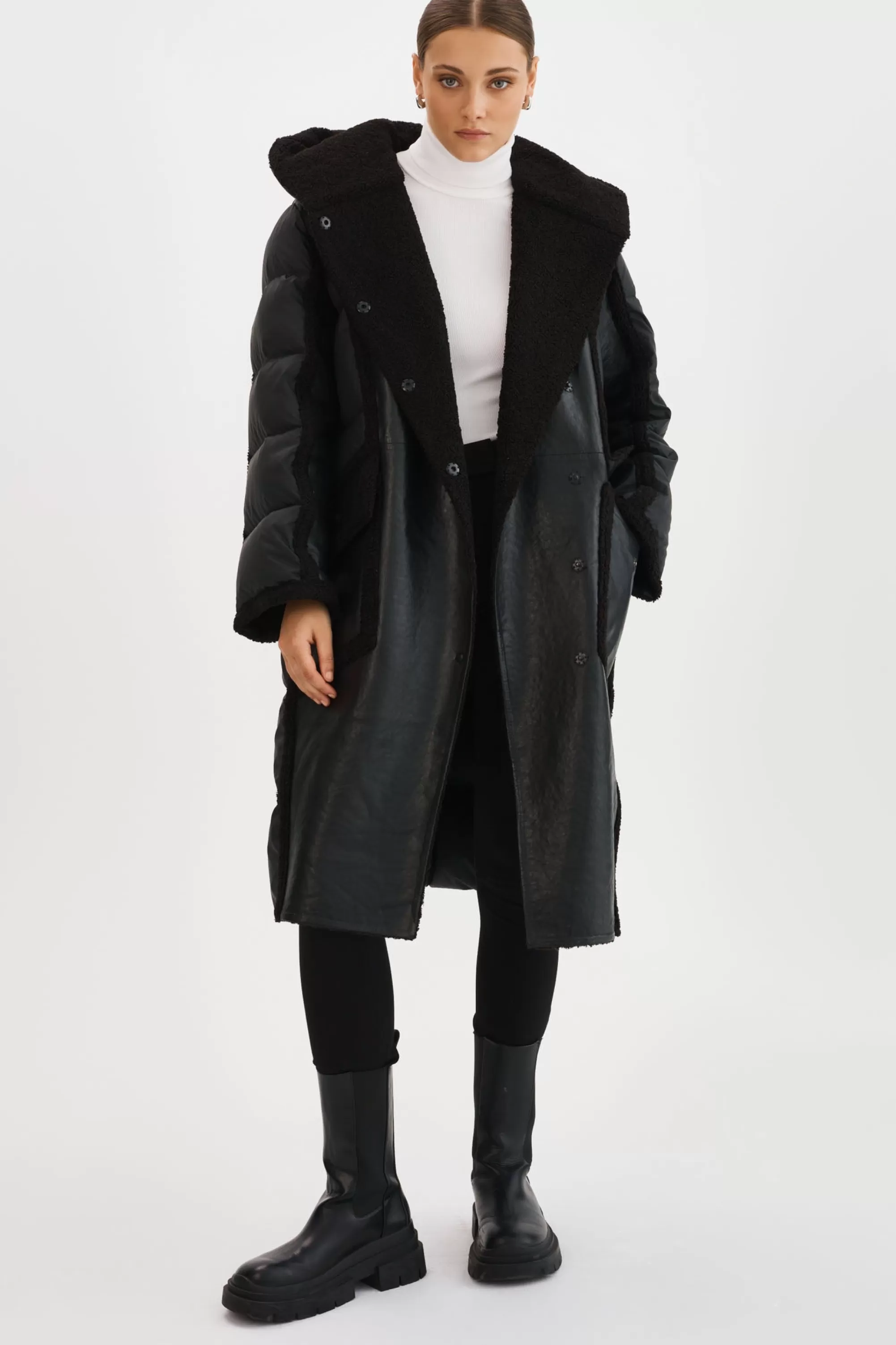 Fashion LAMARQUE REXANA | Mixed Media Puffer Coat Black / Black