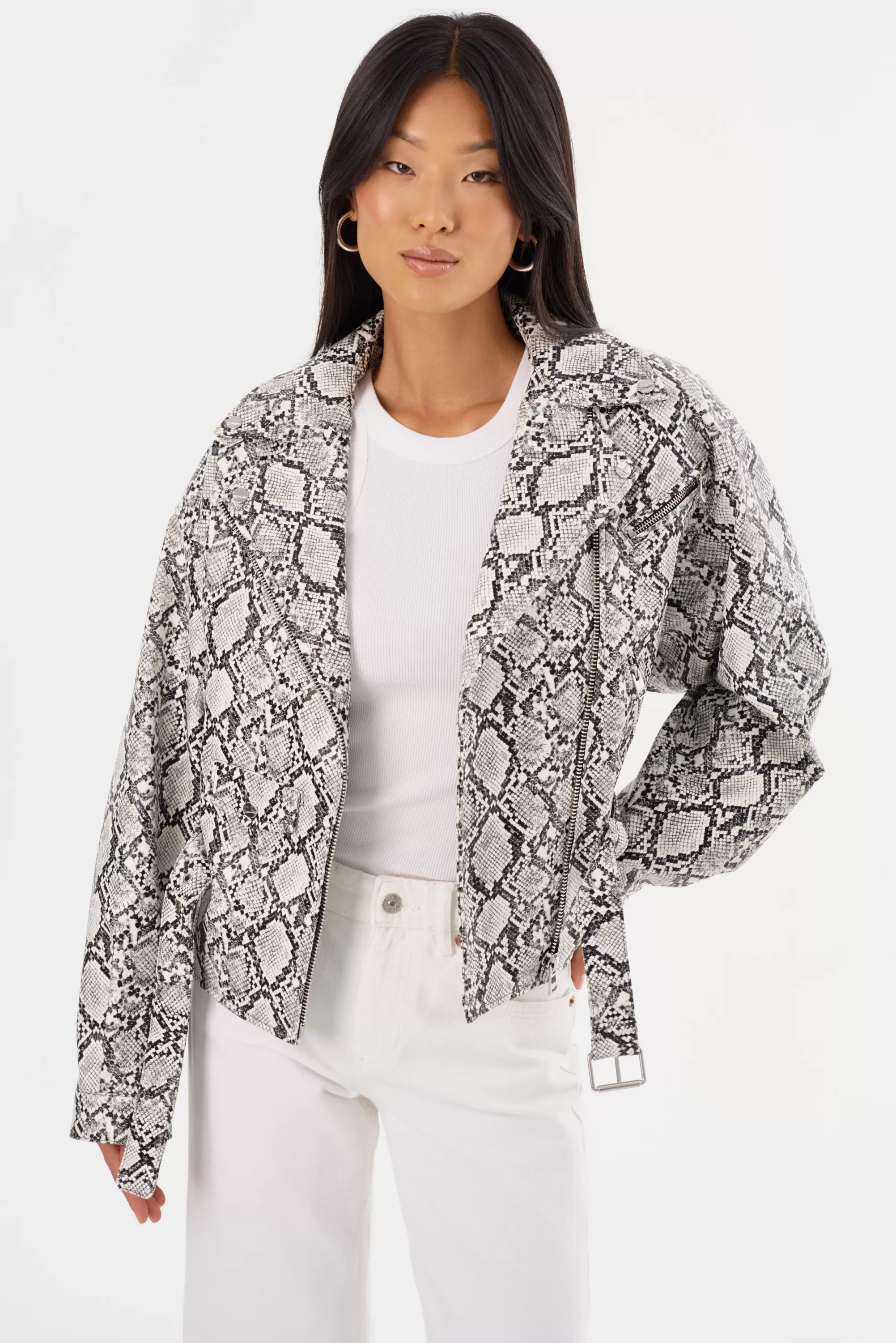 Fashion LAMARQUE SHELIA | Faux Leather Biker Jacket Python Print