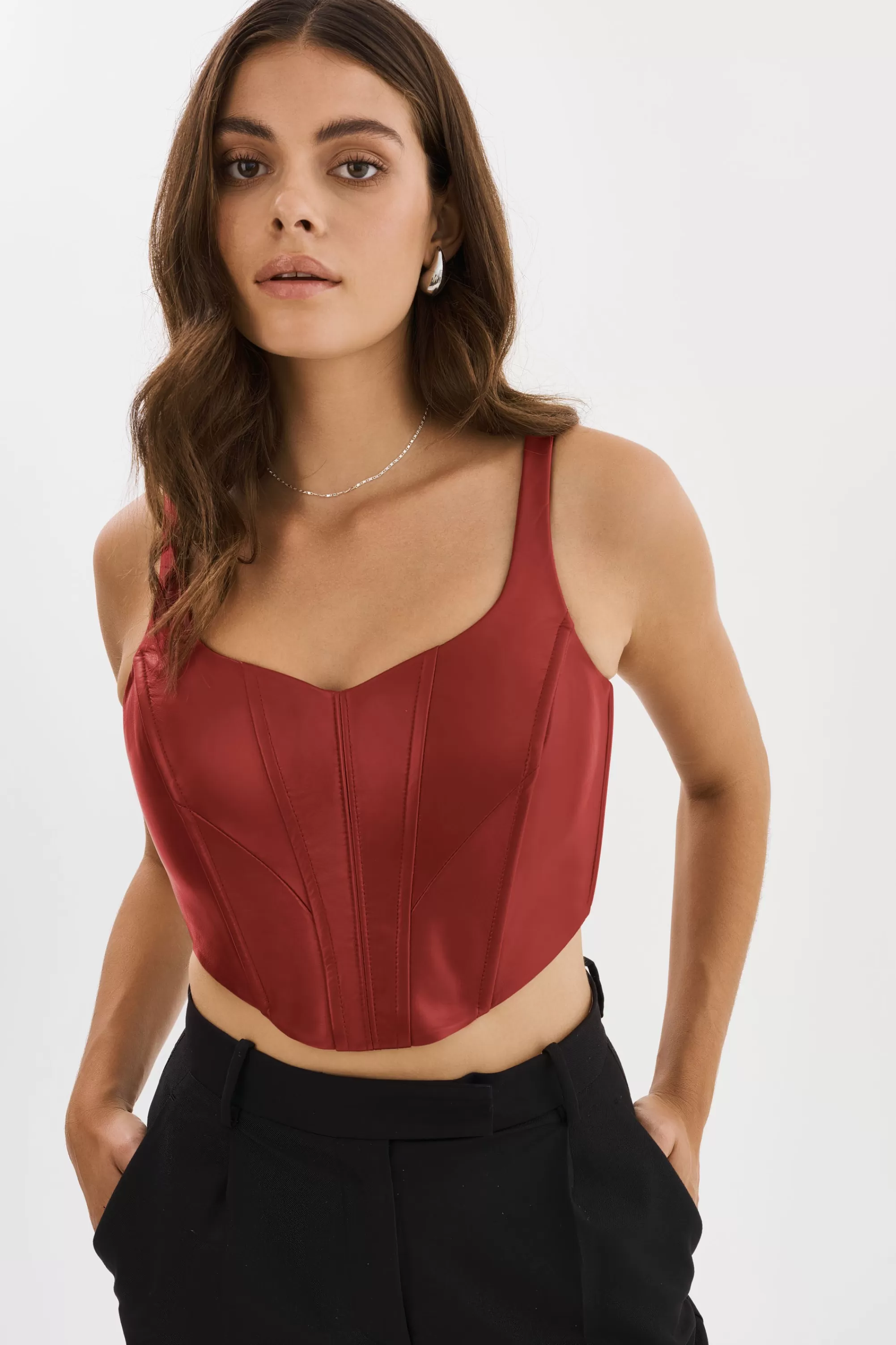 New LAMARQUE TABIA | Leather Corset Top Ruby Red