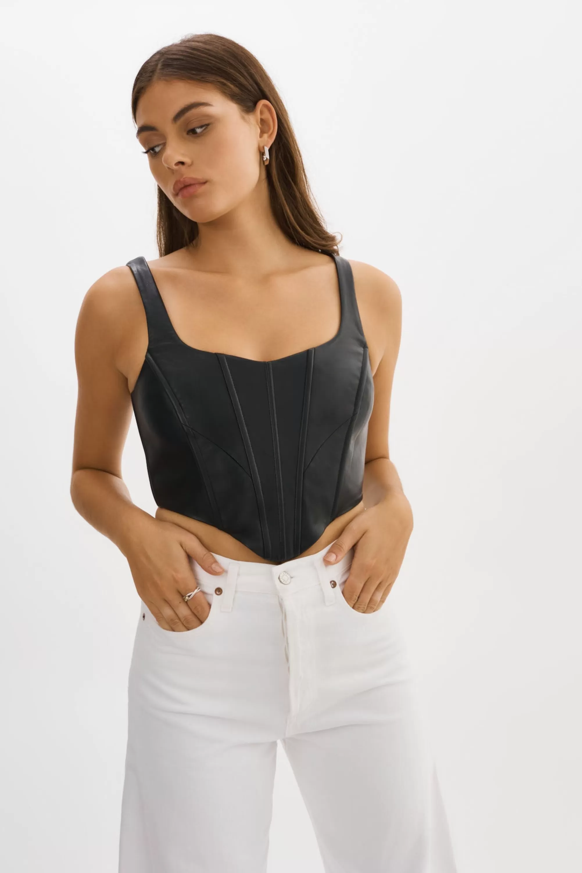 Fashion LAMARQUE TABIA | Leather Corset Top Black