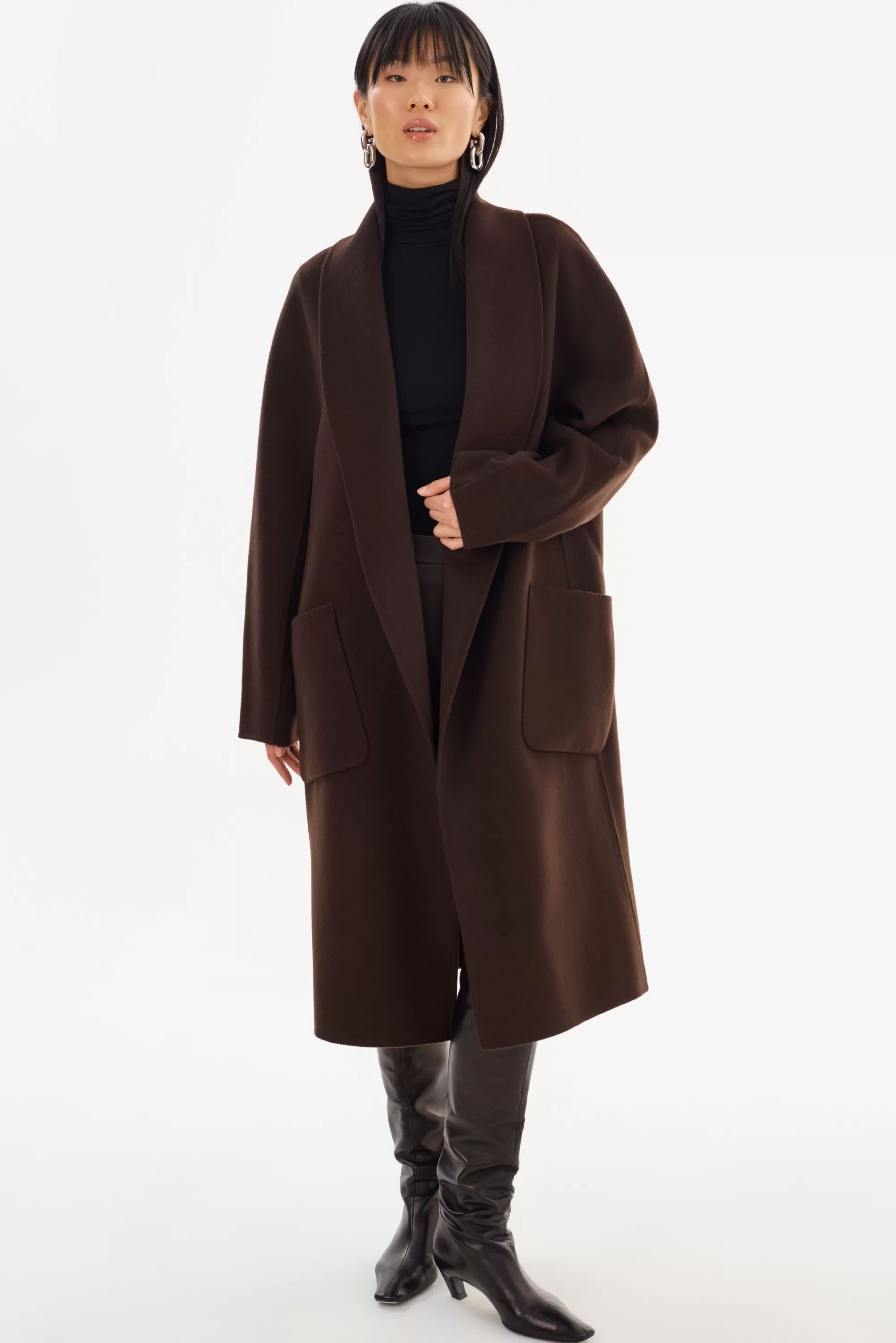 Online LAMARQUE THARA | Shawl Collar Wool Coat Dark Brown