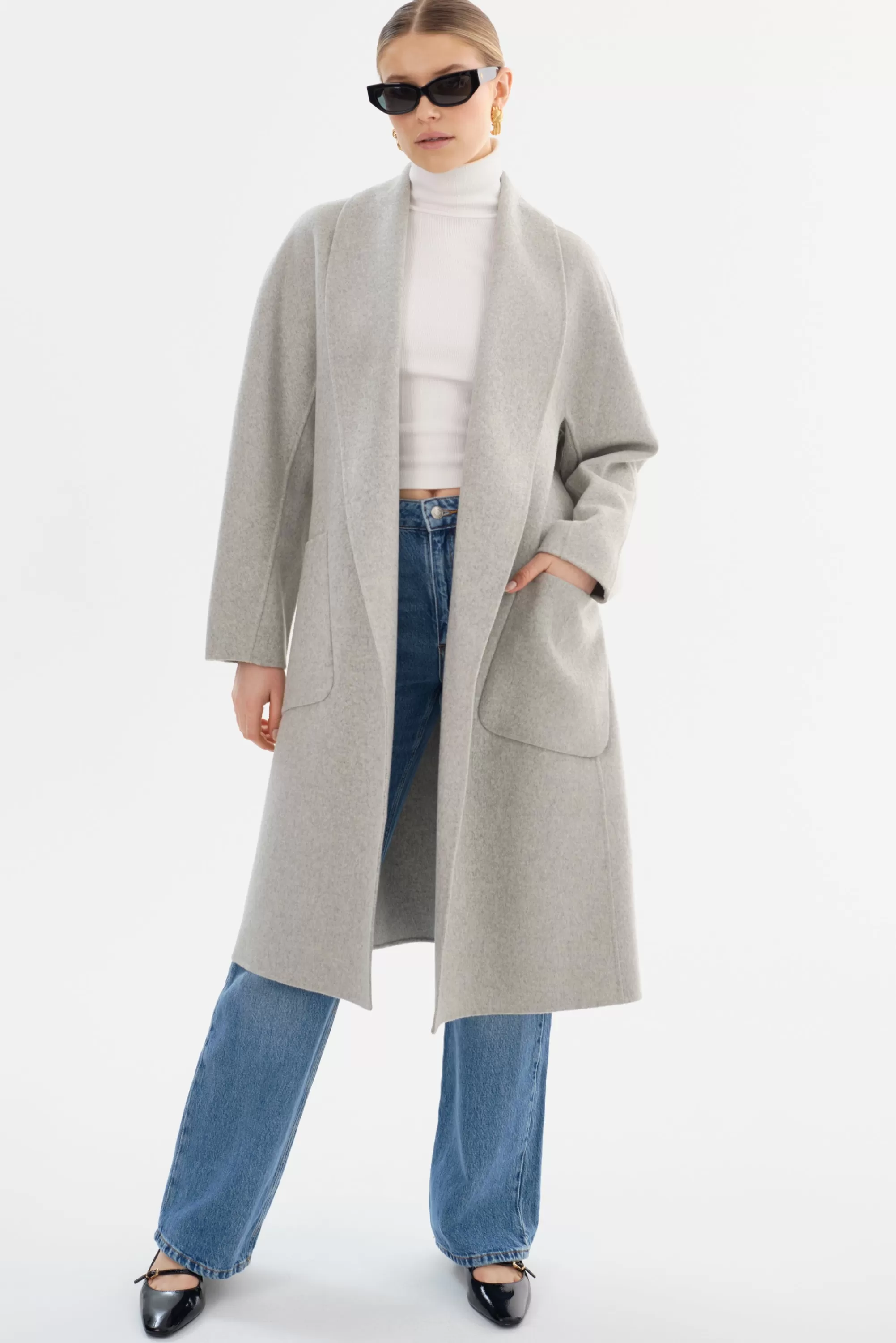 Discount LAMARQUE THARA | Shawl Collar Wool Coat Light Grey