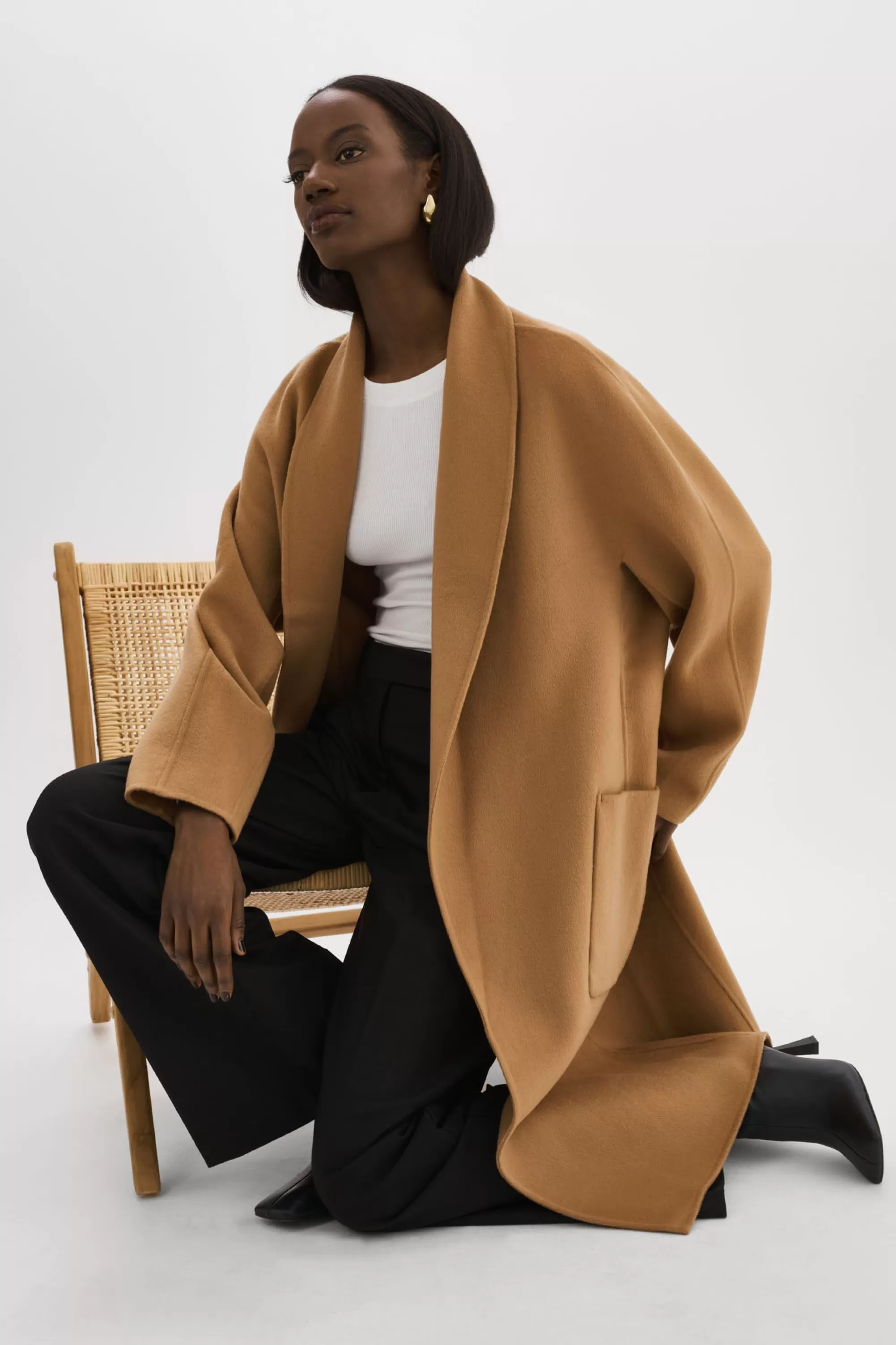 Sale LAMARQUE THARA | Shawl Collar Wool Coat Camel