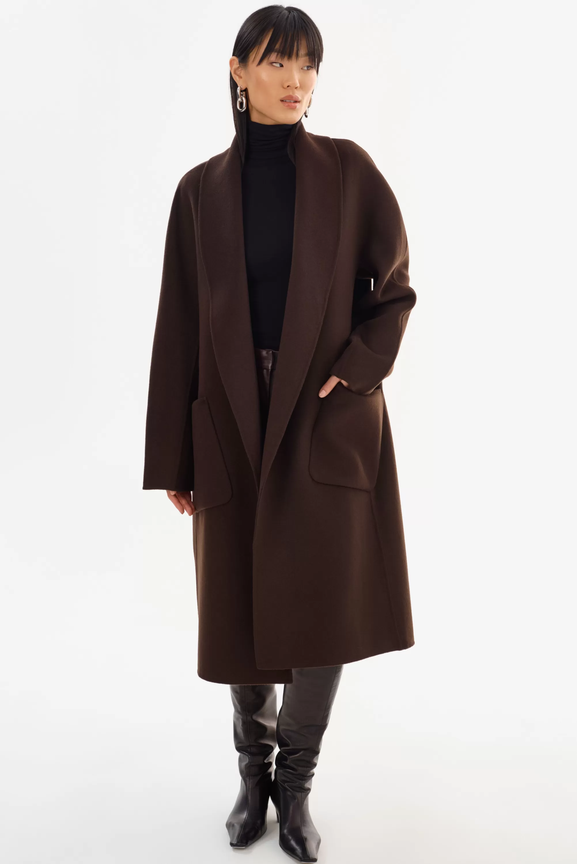 Online LAMARQUE THARA | Shawl Collar Wool Coat Dark Brown