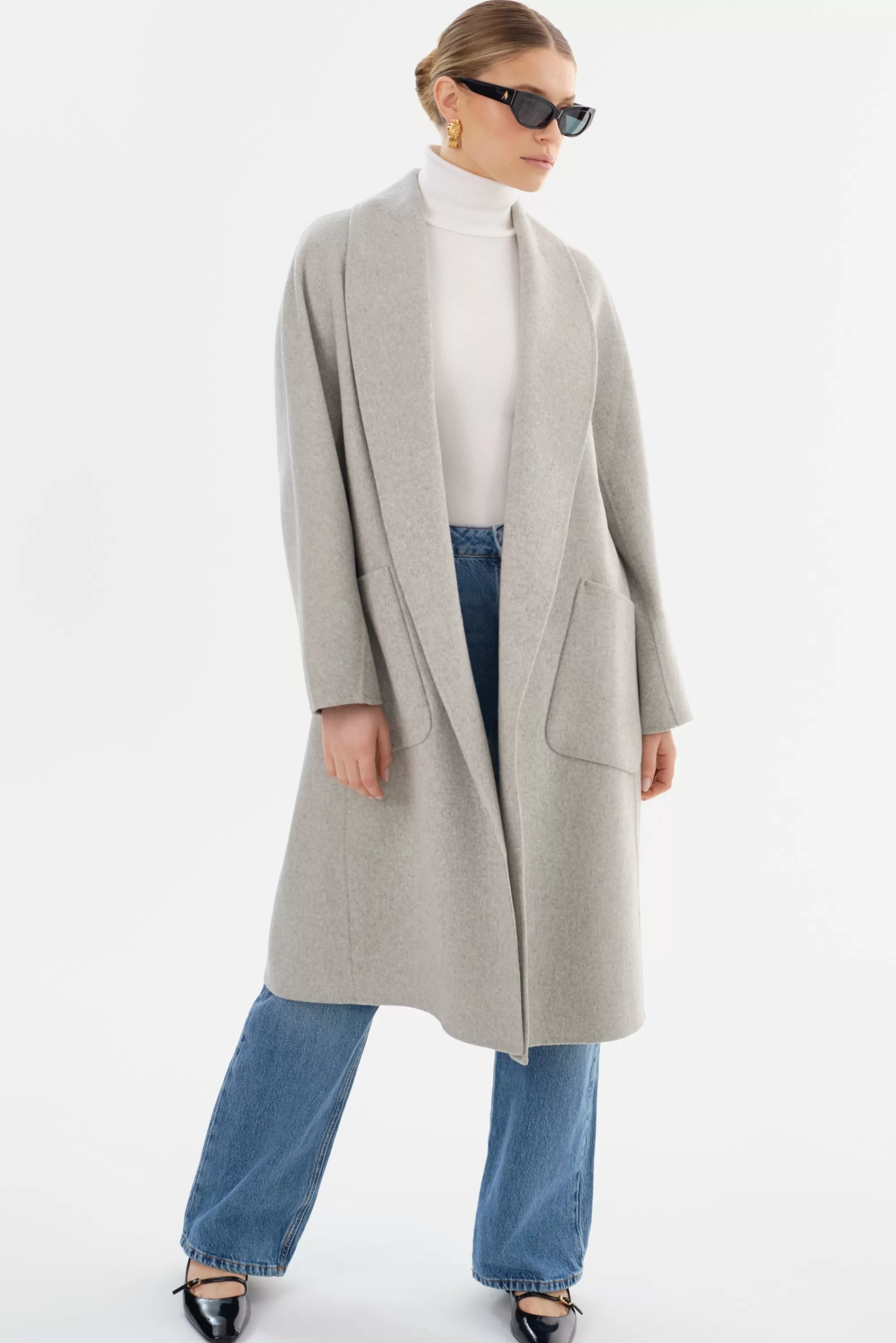 Discount LAMARQUE THARA | Shawl Collar Wool Coat Light Grey