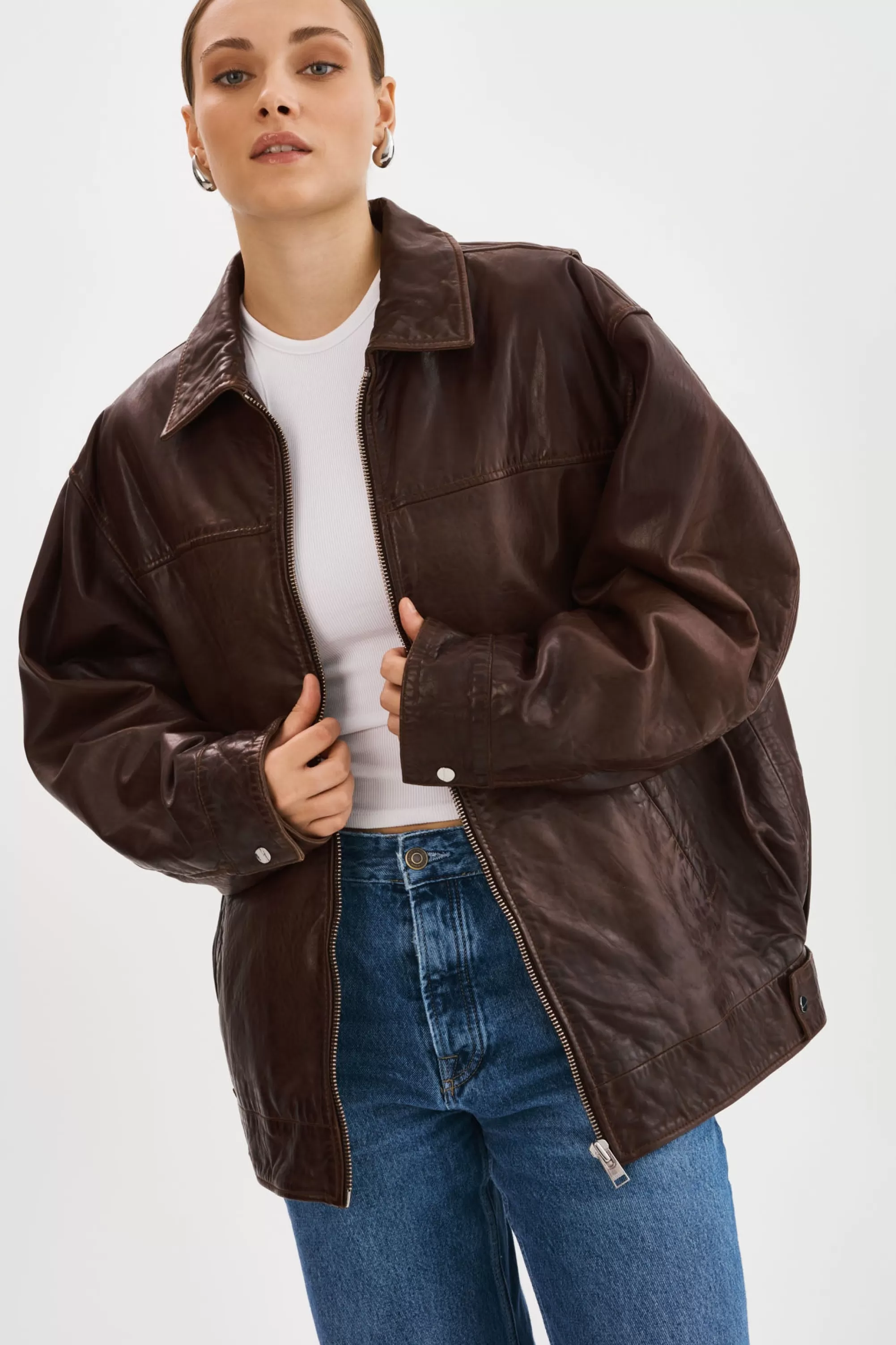 Sale LAMARQUE THEIA | Leather Bomber Jacket Dark Brown