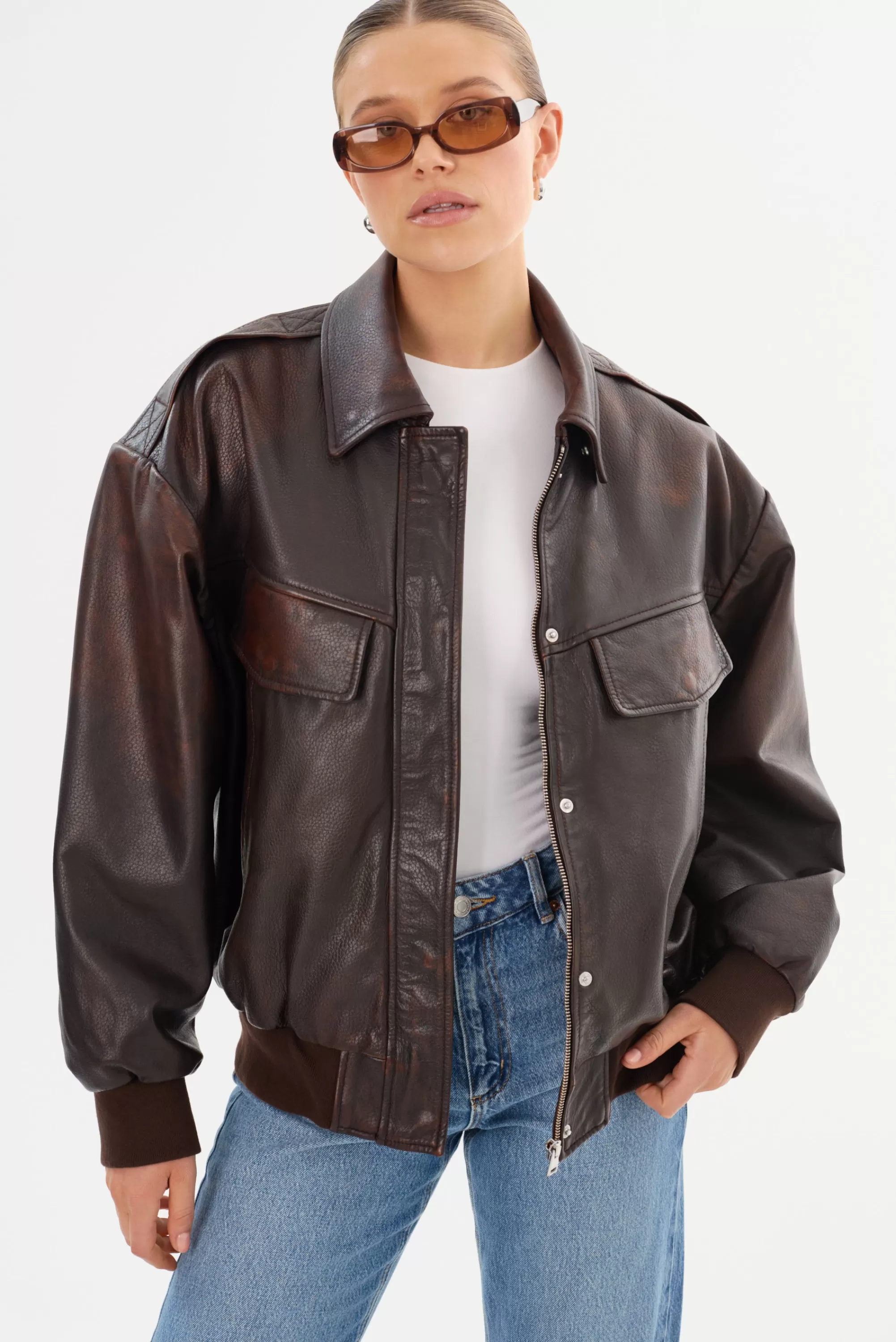 Cheap LAMARQUE TREVANNA | Leather Bomber Jacket Rub Off Brown