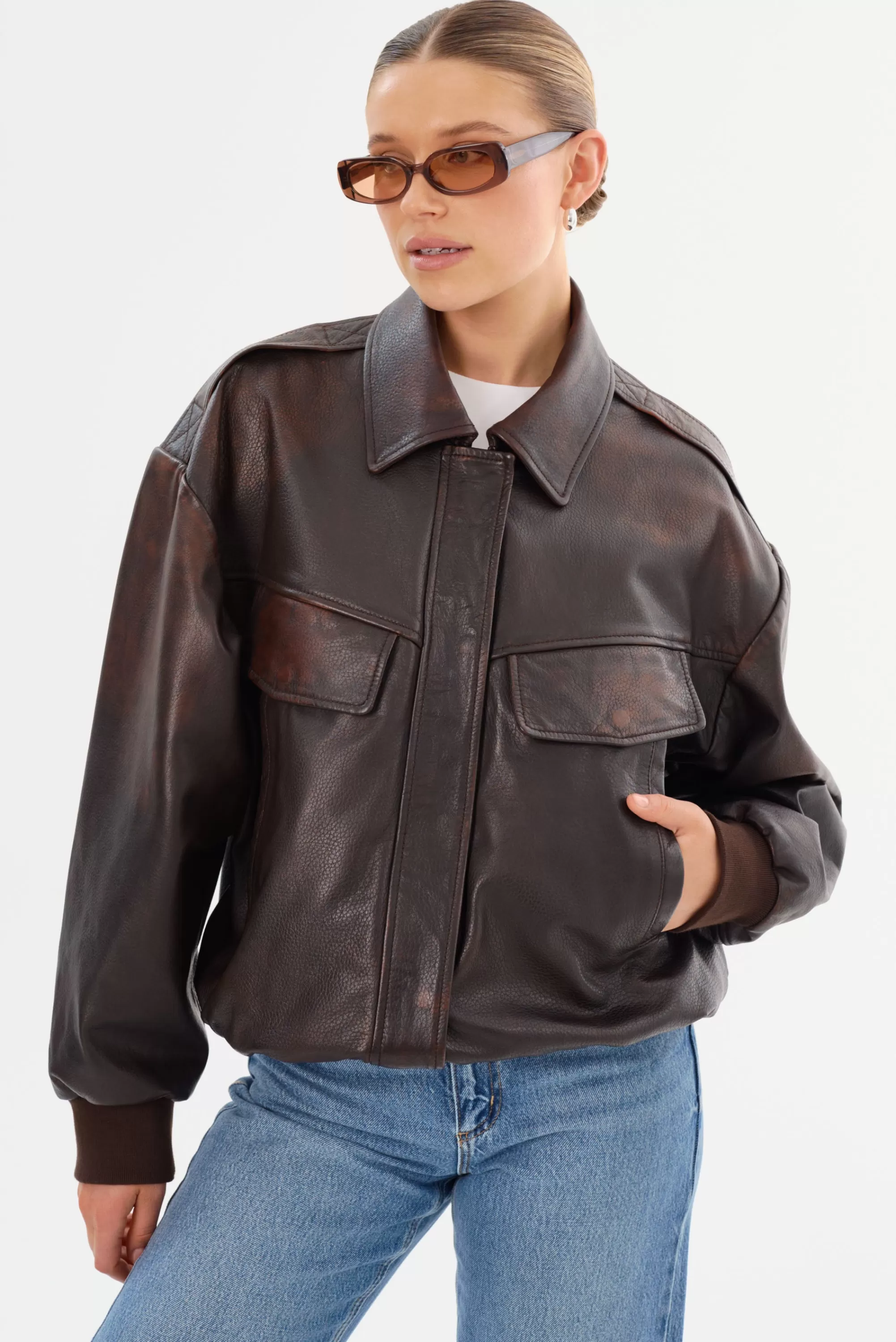 Cheap LAMARQUE TREVANNA | Leather Bomber Jacket Rub Off Brown