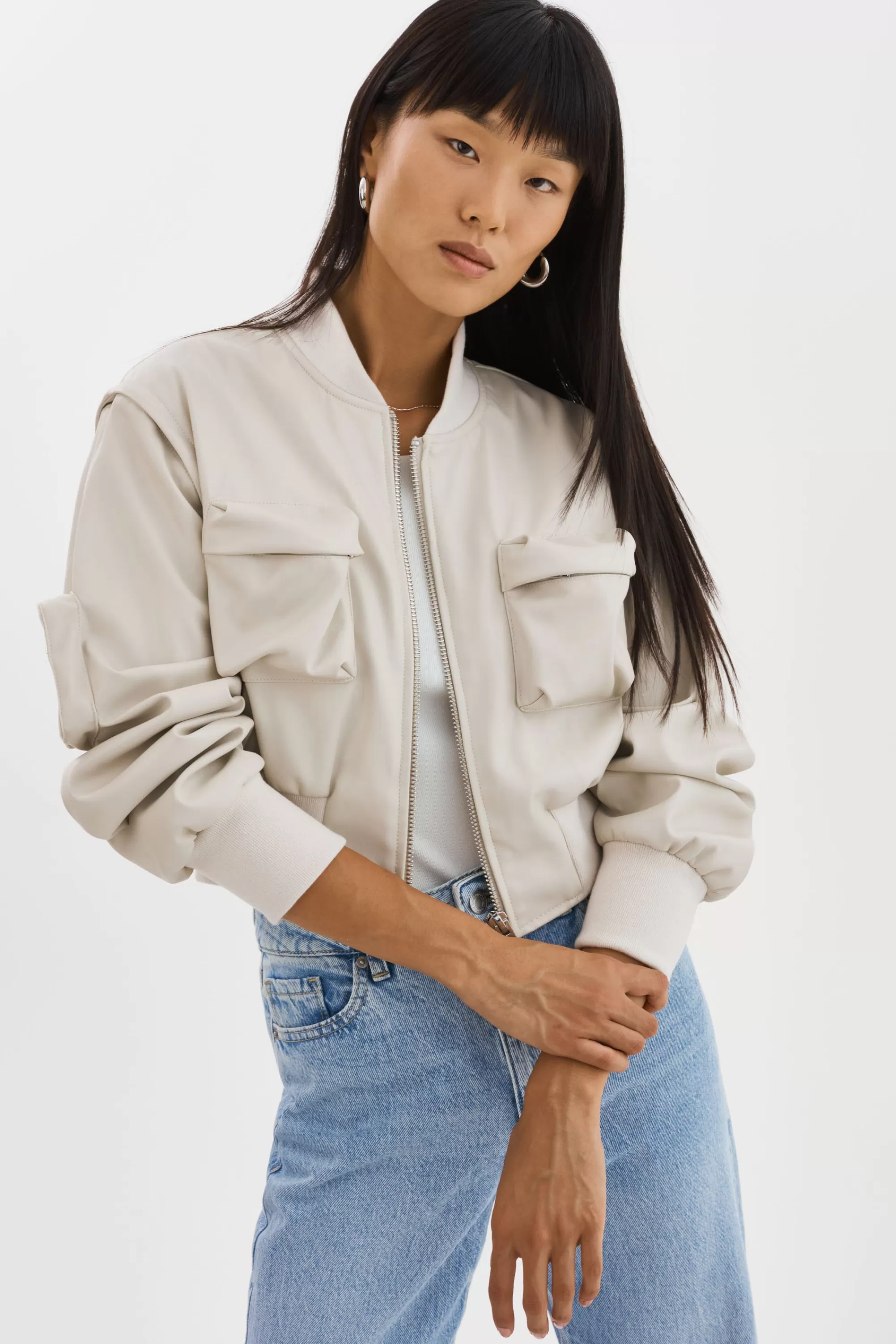 Cheap LAMARQUE XAIA | Faux Leather Convertible Bomber Jacket Bone