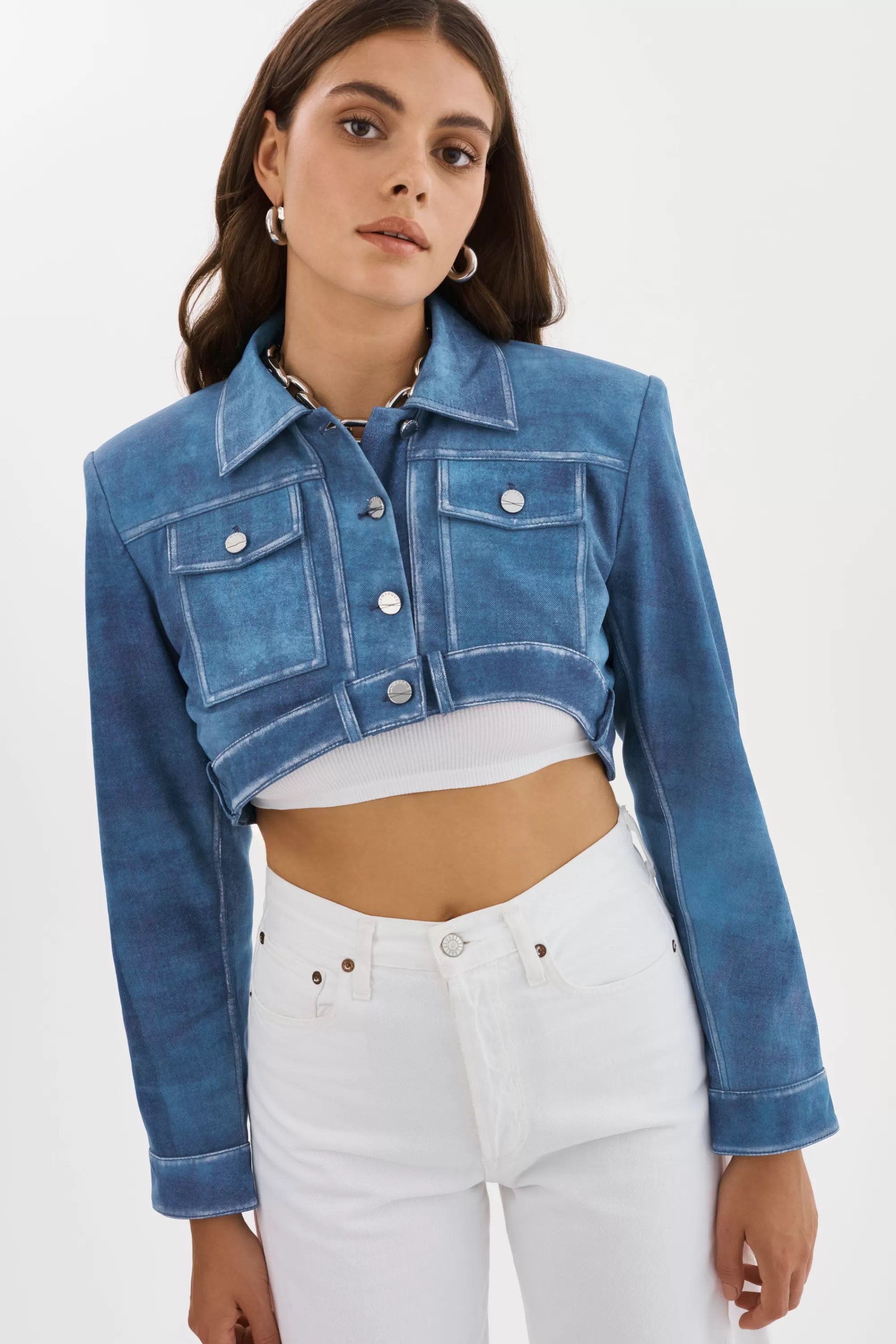 Outlet LAMARQUE XANDY | Cropped Leather Jacket Distressed Indigo