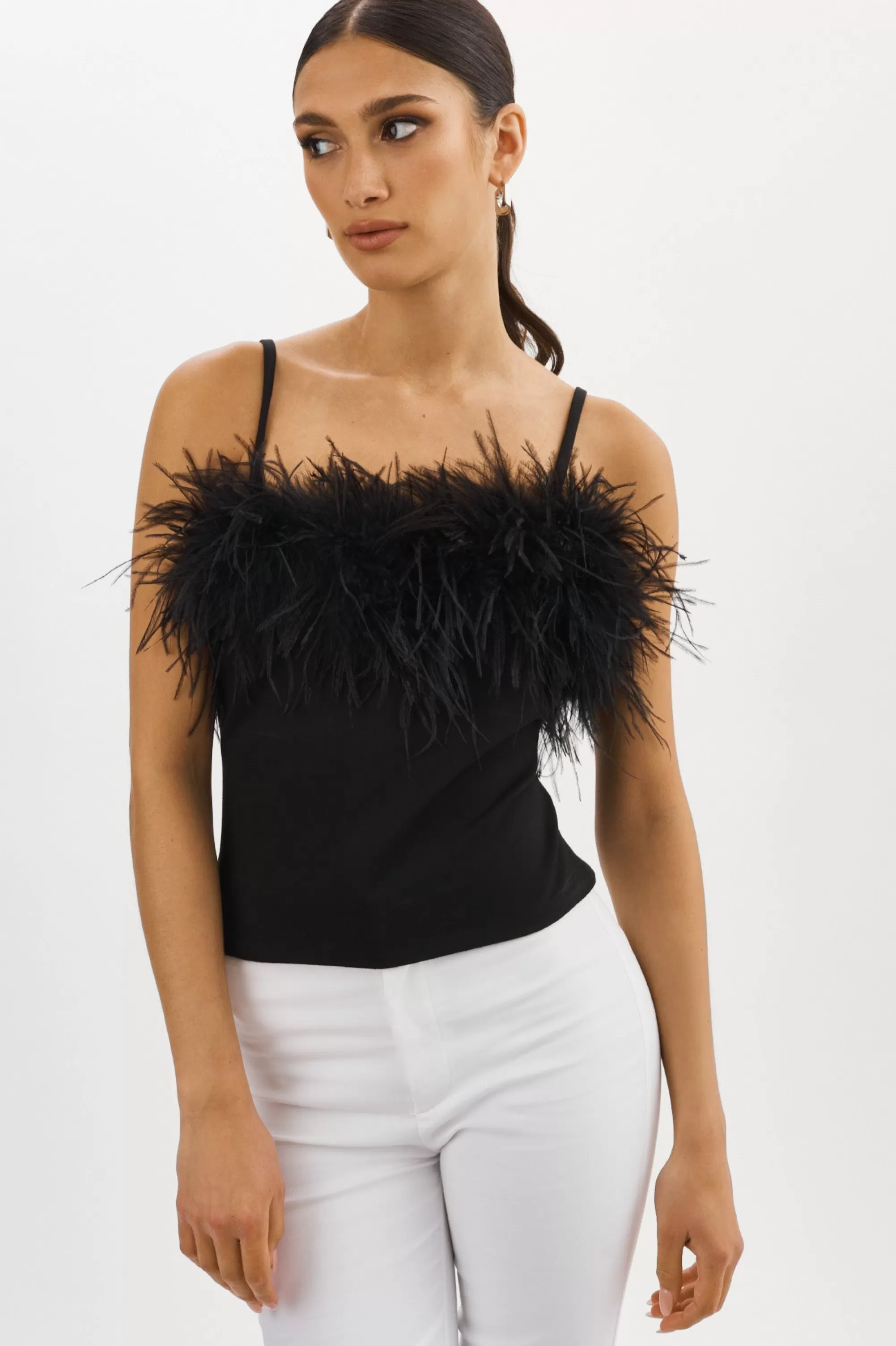 Discount LAMARQUE YARINA Feather Trimmed Top Black