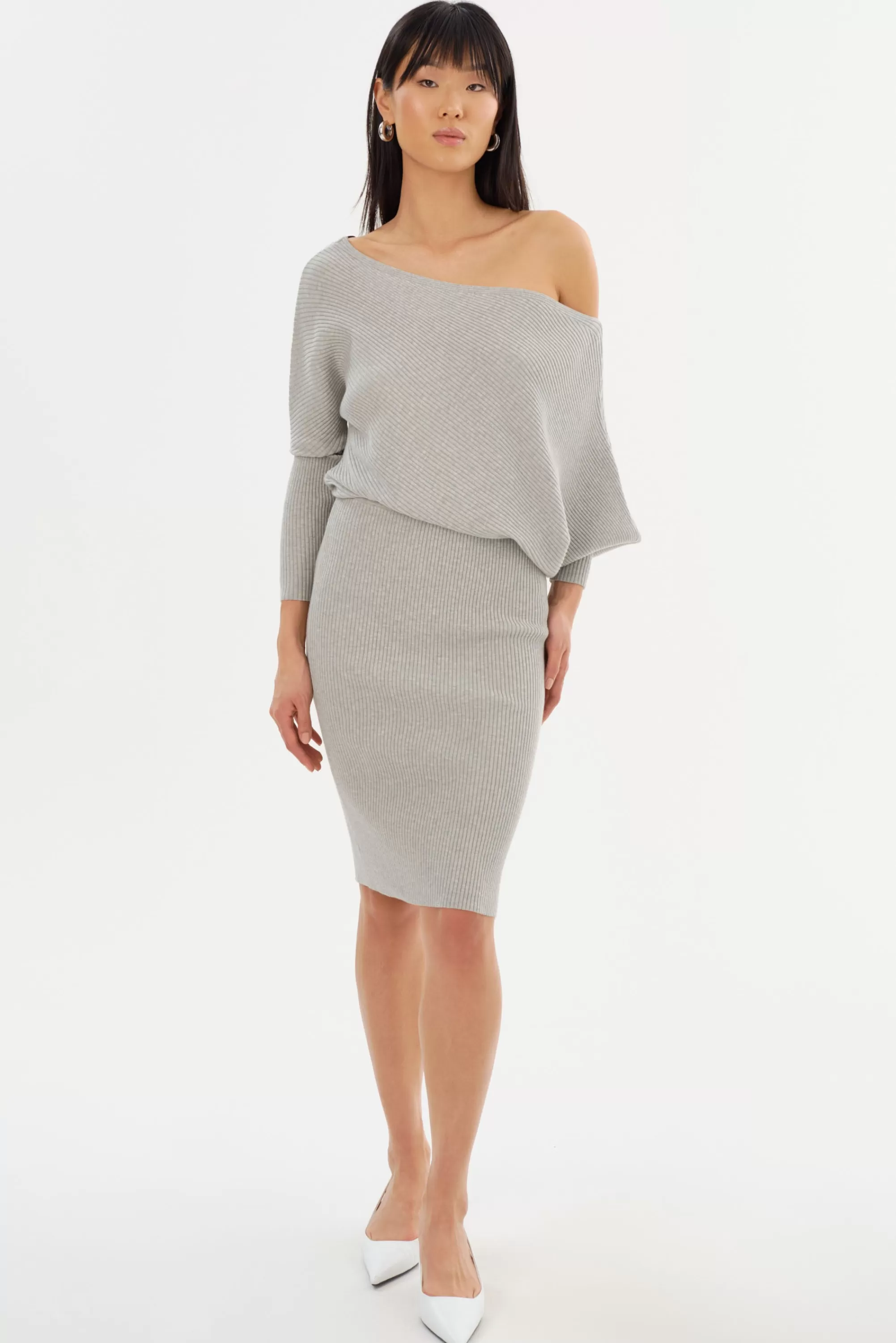 Hot LAMARQUE ZENOBIA | Knit Midi Dress Light Heather Grey